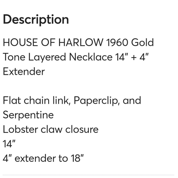House of Harlow  1960 Gold tone Layered necklace 14"+4 - Picture 4 of 6